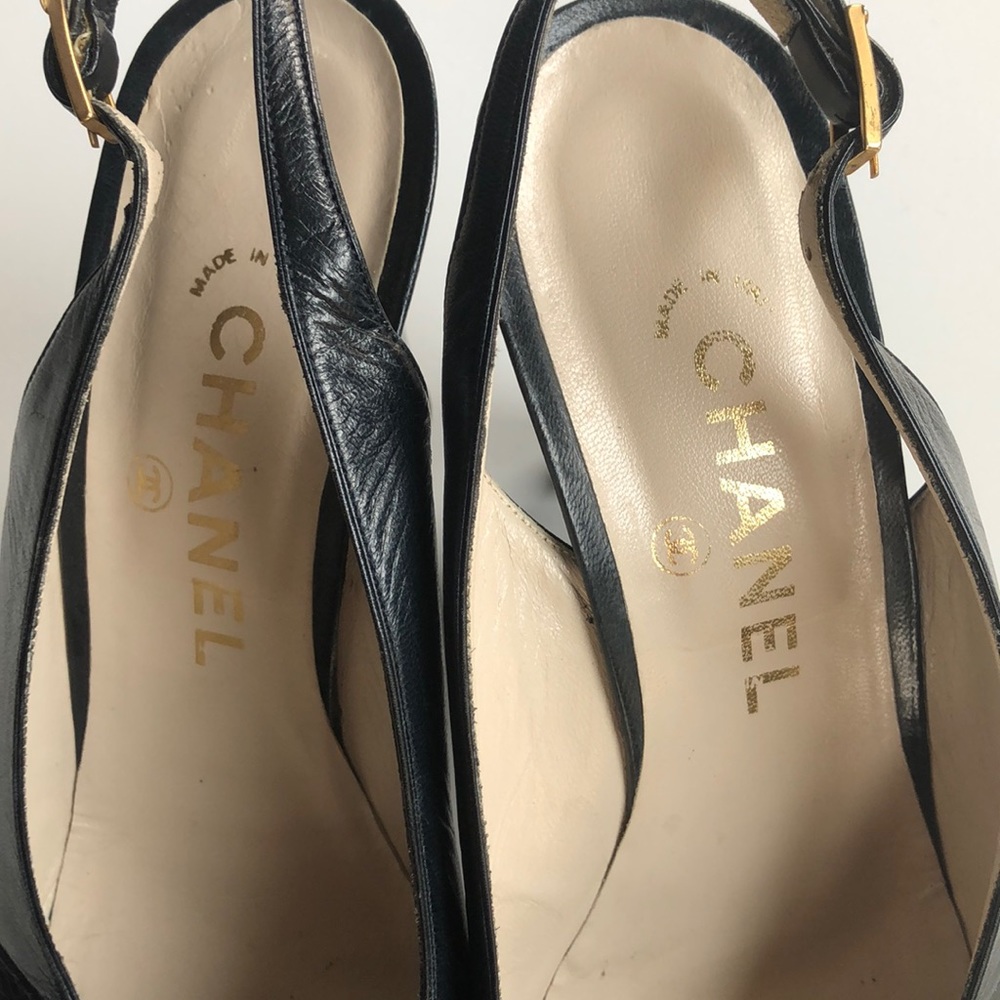Chanel slingback cap toe leather heels 37 - Picture 5 of 8